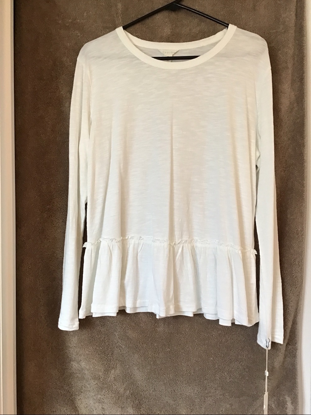 Caslon White Long Sleeve Ruffle Hem Top